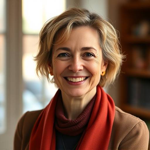 Portrait d'Isabelle Moreau, fondatrice de l'Acad√©mie Lumi√®re, souriant chaleureusement.