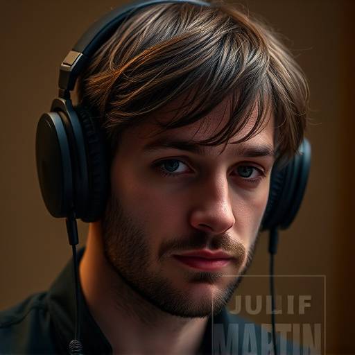 Portrait de Julien Martin, un homme concentr√© aux cheveux bruns, posant avec un casque de son sur les oreilles