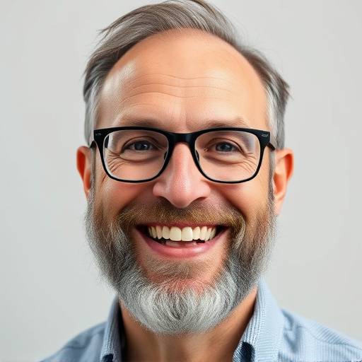Portrait de Pierre Durant, un homme avec une barbe soign√©e et des lunettes, souriant avec un air jovial