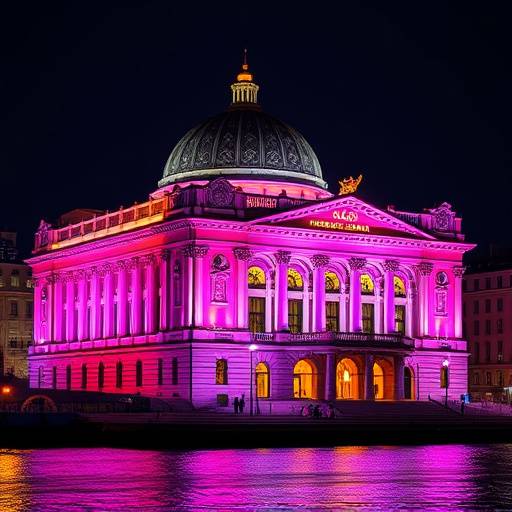 Vue de l'Op√©ra de Lyon illumin√© de nuit, un important rep√®re culturel de la ville